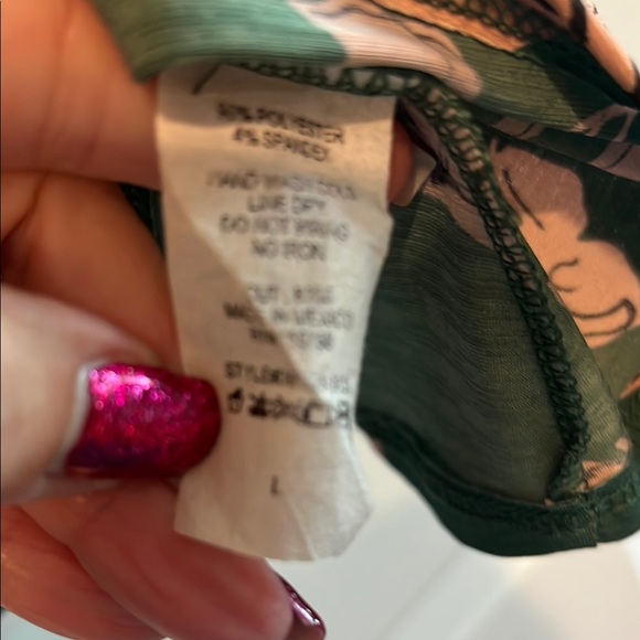 Forest Green and Pale Pink Long Sleeve Key-hole Neck Casual knit Dress - Picture 10 of 10